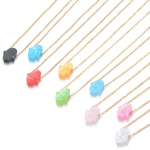 Multiple color hamsa hand shape resin style fashion wholesale chain choker 18k gold plated stainless steel hamsa hand necklace