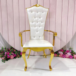 Venta al por mayor barato fiesta real <span class=keywords><strong>alquiler</strong></span> evento banquete usado oro Acero inoxidable respaldo alto VIP boda decoración trono reposabrazos silla - Product Image 3