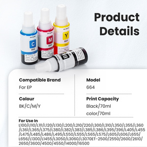 Tinta de Recarga Compatible de Alta Calidad <span class=keywords><strong>664</strong></span> para <span class=keywords><strong>Epson</strong></span> T664 L300 L310 L355 L360 L365 L380 L386 L455 L486 L565 L1300 L655, Tinta de Colorante de 70 ml - Product Image 6