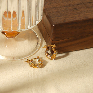 Pendientes de diamantes de oro de 18 quilates, acero inoxidable, geométricos, retorcidos, redondos, con corte brillante, para uso diario, para mujer, TE6477 - Product Image 4