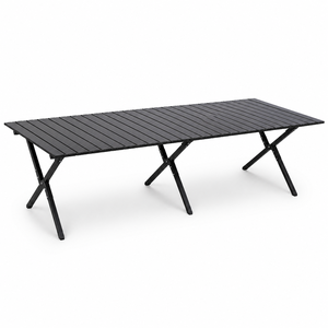 Grande <span class=keywords><strong>table</strong></span> pliante de <span class=keywords><strong>camping</strong></span> et de pique-nique en fer noir à lattes avec base en X et sac de transport - Durable, empilable, portable - Product Image 2