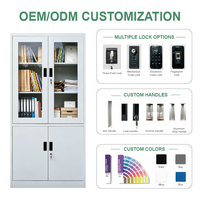 Armoire de rangement en acier avec portes battantes en verre pour documents, mobilier de bureau à domicile, armoire de classement métallique avec étagères réglables