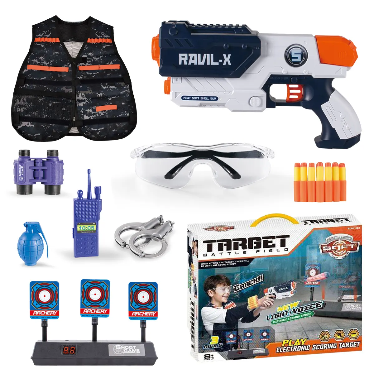 Costume en plastique pour garçons, cadeau pour enfants, mousse de police, tir électrique, chasse, pistolet à balles souples et armes, jouets militaires, vente en gros