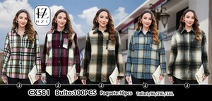 Camisa de Franela a Cuadros para Mujer, con Botones, Manga Larga, Corte Regular, Informal, para Otoño, con Bolsillos - Product Image 3