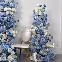 Dekorasi Pintu Masuk Pernikahan & Hotel, Bunga Hydrangea Buatan Sutra Buatan Tangan OEM, Bentuk Tanduk Sapi, Warna Biru Putih