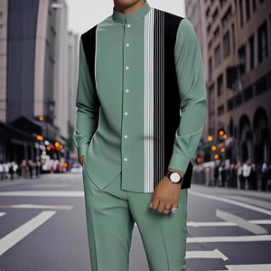 Camisa Casual de <span class=keywords><strong>Hombre</strong></span> con Estampado Digital 3D, Rayas y Pedrería para Otoño/Invierno, Estilo Europeo Americano, en Stock - Product Image 2