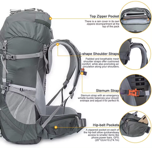Mochila de Montañismo Ligera de Gran Capacidad Personalizada, 55 Litros, para Senderismo y Camping - Product Image 2