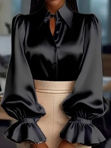 Elegante Satinbluse mit Rüschenmanschetten und Knopfleiste - Schickes Oberteil für Büro und Freizeit - Product Image 3