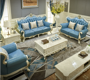 الفاخرة الأثاث غرفة المعيشة طقم أريكة الخشب نحت الملكي الأوروبي نمط الأرائك العتيقة ساعات ذات معصم جلد كلاسيكية طقم أريكة s - Product Image 2