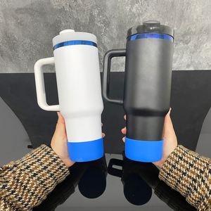 H2.0 40Oz Tumbler With Boots Black White Powder Coated Laser Engrave <b>Insulated</b> Blue Plated Coffee <b>Mug</b> - Product Image 4