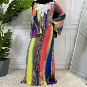 Maxi vestido estampado colorido, manga longa e comprimento do chão, para moças, plus size, 2022