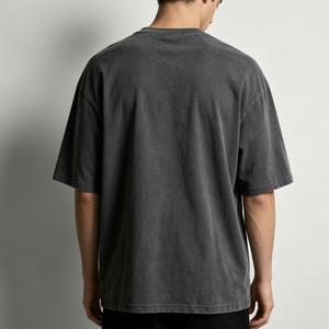 <span class=keywords><strong>T</strong></span>-<span class=keywords><strong>shirt</strong></span> Oversize Nera Vintage Effetto Acido da Uomo, 260GSM Cotone Pesante, Vestibilità Ampia con Spalle Cadenti, Stile Streetwear per <span class=keywords><strong>Skateboard</strong></span> - Product Image 3