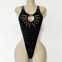 Justaucorps de Danse Personnalisé en Nylon Pièce Unique, Orné de Strass AB Dorés, Bodys Sexy pour Femmes, Tenue de Scène de Bal et Spectacles