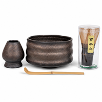 Ensemble Matcha en Céramique Personnalisé avec Logo OEM, Bol Noir Bronze, Fouet, Support, Cuillère en Bambou, Boîte Cadeau pour Débutants en Matcha