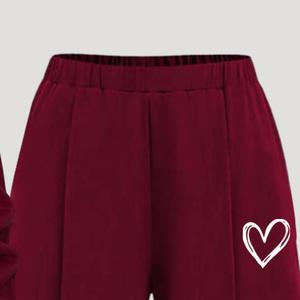 Elegante Completo Due Pezzi <span class=keywords><strong>per</strong></span> Ragazze Adolescenti Rosso Vino Top con Stampa Cuore Senza Spalline e <span class=keywords><strong>Pantaloni</strong></span> a Gamba Larga Outfit Casual Quotidiano Spedizione Rapida - Product Image 3