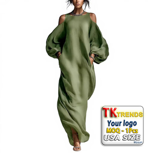 <span class=keywords><strong>Robe</strong></span> décontractée <span class=keywords><strong>longue</strong></span> à manches longues et épaules dénudées, coupe trapèze ample, tissée, taille mi-haute, pour femme, collection Printemps-Été 2026, style européen et américain - Product Image 1