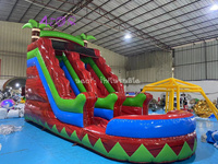 Toboggan aquatique gonflable tropical de 15 pieds, toboggan gonflable avec piscine, toboggan palmier
