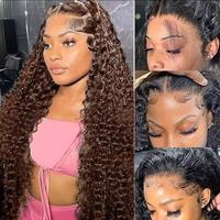 Perruque Lace Front Bouclée 13x4 HD de 36 Pouces en Cheveux Humains avec Base Transparente, Sans Colle, Cheveux Remy HD Complets, Brun Chocolat