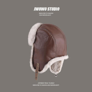 قبعة طيار عتيقة للرجال قبعة شتوية لركوب الدراجات في الهواء الطلق قبعة سميكة للتزلج في الطقس البارد - Product Image 3