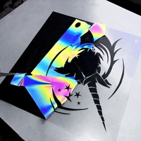 Alta calidad TPU caja del Visible de plata del arco iris Plotter de corte logotipo carta de hierro en textil película reflectante de calor transferencia de vinilo para ropa