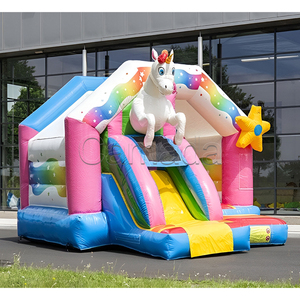 Castello Gonfiabile per Bambini da Esterno, Trampolino Arcobaleno con Scivolo, Combo Gonfiabile a Forma di Unicorno, Città del Divertimento - Product Image 2