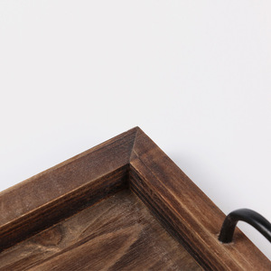 Solid Wood Serving <b>Tray</b> With Metal Handles For Coffee <b>Tea</b> Food Service Restaurant Cafe Use - Product Image 2