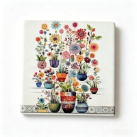 Sous-verres en céramique personnalisés avec impression UV, motif floral aquarelle, vente en gros, carrés, absorbants, résistants à la chaleur, antidérapants, pour la maison et la cuisine