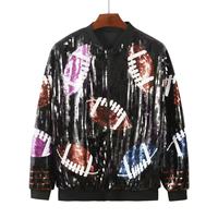 Blouson Bomber à Paillettes pour Femme, Motif Football Scintillant, Veste Universitaire Oversize, Vêtement d'Extérieur Streetwear Tendance, Manteau de Soirée, Vente en Gros