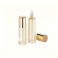 Flacons pompe sans air en PET beige de luxe en stock, rechargeables, pour lotion et sérum, couleur et logo personnalisés, OEM ODM, vente en gros de produits de soin de la peau