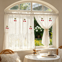 Cortina de poliéster transparente con encaje jacquard estilo francés y patrón de corazones para habitaciones infantiles y dormitorios de niñas, bonita, sin perforaciones, para ventanas abatibles.