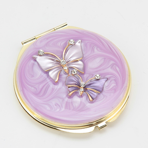 Custom Printed Purple Butterfly Double Dual-Sided Shiny Silver Electroplated Compact Pocket <b>Vanity</b> <b>Small</b> Folding Cosmetic <b>Mirror</b> - Product Image 3