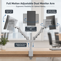 Nouveau support d'écran double pour atelier, à bras articulé, rotation 360°, base à œillet, ressort mécanique en acier, plaque VESA, charge 10kg