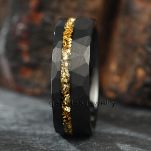 Gentdes 보석 2025 도매 사용자 정의 블랙 망치된 독일 노란색 유리 속지 텅스텐 카바이드 링 커플 웨딩 밴드 - Product Image 3