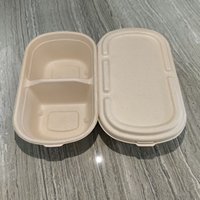 Waterdichte, vetbestendige lunchbox van suikerriet met 2 compartimenten en deksel, composteerbaar, direct leverbaar
