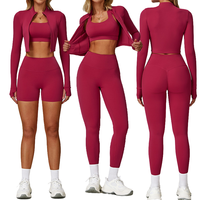 Ensemble de soutien-gorge de sport à taille élastique à carreaux pour femmes SHWL-Y2362, ensemble de vêtements de sport 3 pièces, short en mesh, leggings de yoga pour l'entraînement physique