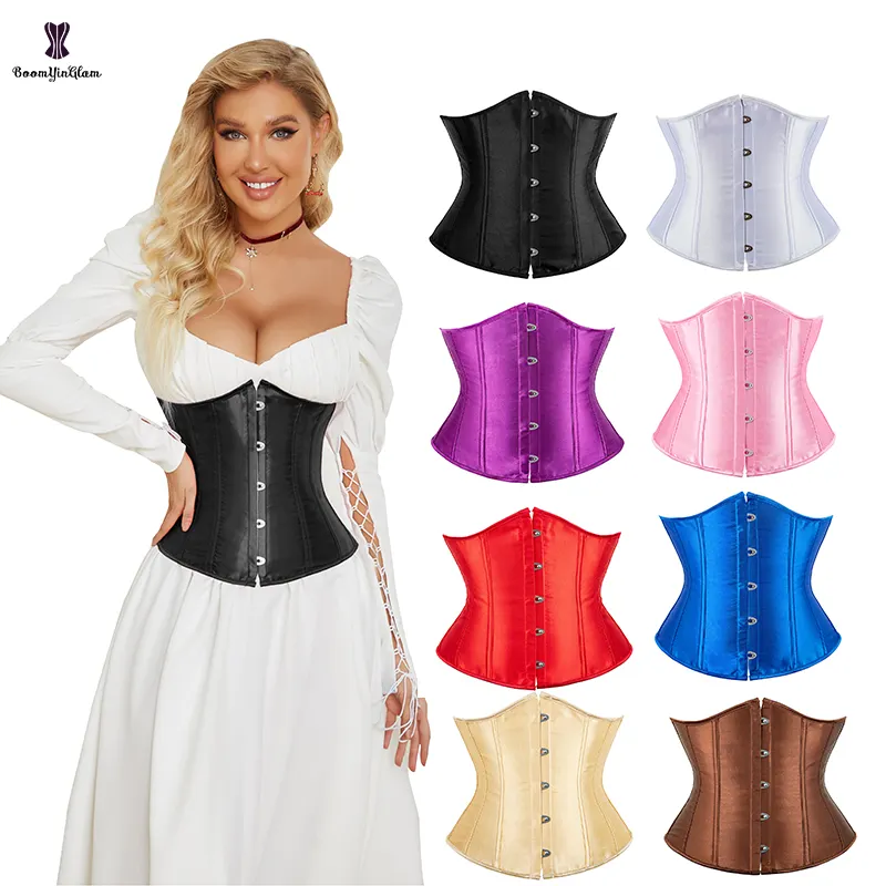 Espartilhos e corpetes femininos, 8 cores disponíveis corselet corset de cetim com cordão t plus size xxxggg