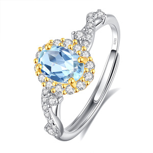 Anillos Ajustables de Plata 925 con Baño de Oro de Dos Tonos, Diseño Trenzado, con Halo de Piedra Natural Ovalada de 5*7mm, Joyería para Mujer - Product Image 1