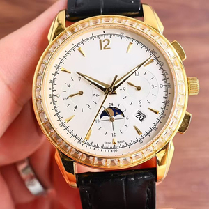 Luxury New Trend Mens Mechanical Watch Luminous Waterproof Chrono Small Sec Automatic Sapphire Moissanite Golden Case White Dial - Product Image 1