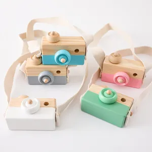 1pc木製赤ちゃんのおもちゃファッションカメラペンダントモンテッソーリおもちゃ子供のための木製DIYプレゼント看護ギフトベビーブロックを作りましょう