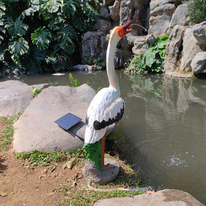 राल शिल्प क्रेन उद्यान प्रतिमा सौर जल का फव्वारा बाहरी पशु मूर्तिकला कला डेको जीवन आकार के झरने - Product Image 6