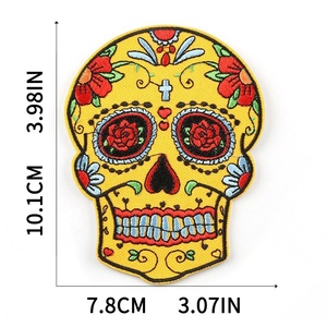 Ingrosso Distintivo Ricamato con Teschio e Fiori del Giorno dei Morti, Applicazione Termoadesiva Personalizzata con Rosa, per Giacca, Borsa, Cappello, Fai da Te, Stile Messicano - Product Image 2