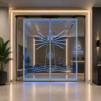 Porte coulissante à double battant LED au design tendance, porte en verre lumineuse à double ouverture avec capteur pour magasin