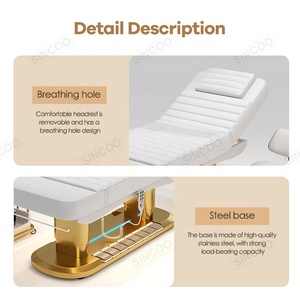 Camilla de Masaje Eléctrica de Lujo Reclinable de Cuero Sintético Blanco con 3 Motores para Tratamientos, Mobiliario Exclusivo para Salón de Belleza y Spa - Product Image 4