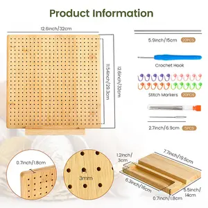 Bamboo Crochet Blocking Board With Base Square Board For Knitting Crocheting With 20 Pins 20 Stitch Markers