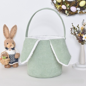 <span class=keywords><strong>Panier</strong></span> de Pâques en velours côtelé avec adorables oreilles de lapin, sacs cadeaux personnalisés brodés, seau de chasse aux œufs de Pâques pour enfants - Product Image 3