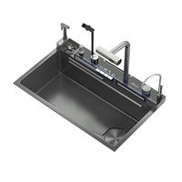 Évier de cuisine cascade numérique à LED HG avec lave-tasses, promotion de Noël, évier de cuisine multifonctionnel noir