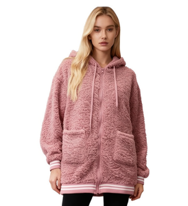 Sweat-shirt à capuche en polaire pour femme, manches longues, couleur unie, manteau décontracté d'hiver avec poches - Product Image 1