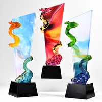 Trophée en cristal Liuli avec gravure de logo personnalisé, motif Serpent du Zodiaque, récompense en cristal coloré pour employé exceptionnel