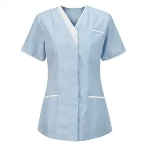 Womens Hospital Uniform Ladies Healthcare Zip Fastening Collared Nurse Tunic Top Medical Uniform Salon Vet Healthcare Maid Dress