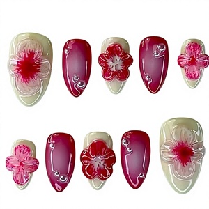 10 <span class=keywords><strong>Uñas</strong></span> Postizas Acrílicas 3D Pre-Diseñadas Hechas a Mano, Diseño <span class=keywords><strong>de</strong></span> Corazón <span class=keywords><strong>de</strong></span> Cereza, Kit <span class=keywords><strong>de</strong></span> <span class=keywords><strong>Uñas</strong></span> para Mujer, Tamaño Pequeño - Product Image 1